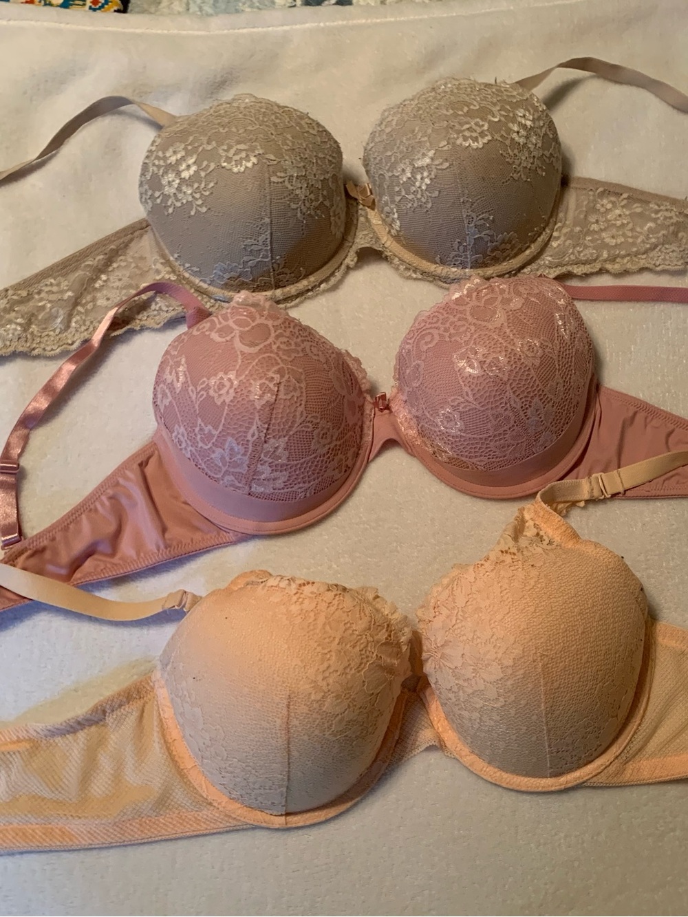 Bundle of Three Lace Bras Tan, Peach and Mauve